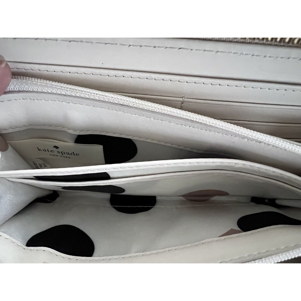 NEW Kate Spade Grove Court Lacey Zippy Zip Around Wallet Bag Ivory Pearl Black 2 - Picture 8 of 12